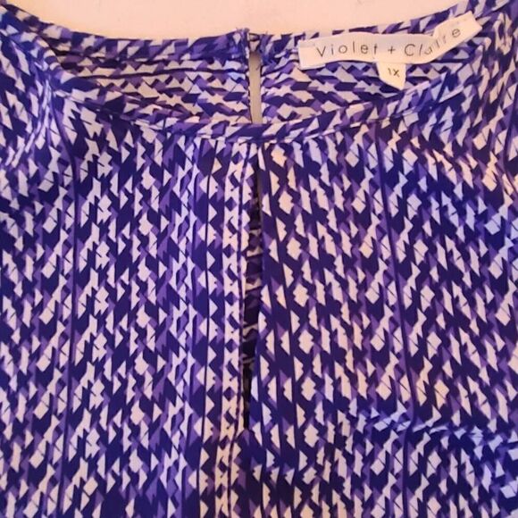 Violet & Claire Womens Blue Print Sleeveless Lightweight Blouse Plus Size - Picture 4 of 11